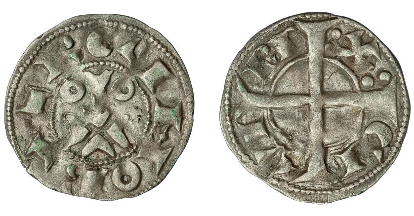 492   -  CORONA DE ARAGÓN. ALFONSO EL CASTO (1162-1196). Dinero. Barcelona. VE 0,99 g. 19,02 mm. IV-296. MBC.