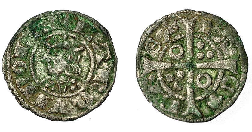 500   -  CORONA DE ARAGÓN. JAIME EL JUSTO (1291-1327). Dinero. Barcelona. IA en tres puntos. VE 1,03 g. 17,2 mm. IV-340. Leves oxidaciones. MBC+.