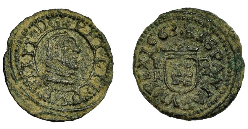 536   -  FELIPE IV. 2 maravedíes. 1663. Burgos. R. AC-113. MBC.