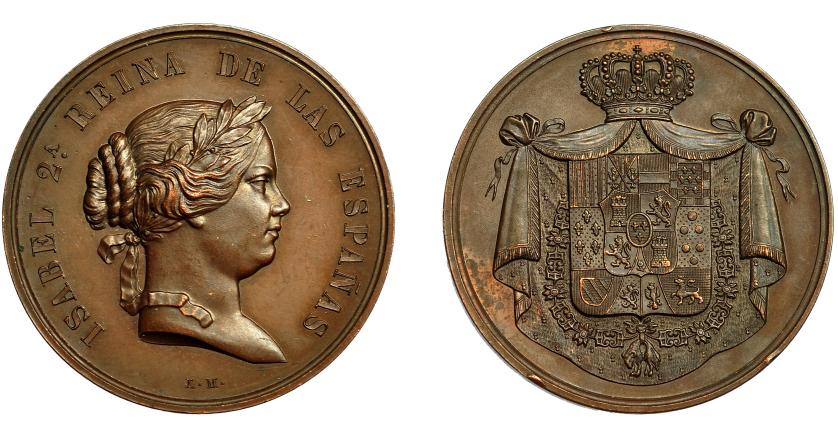 661   -  ISABEL II. Medalla. Sin fecha. Firma L. M. (MARCHIONNI). AE 36mm. MPN-no. EBC+.