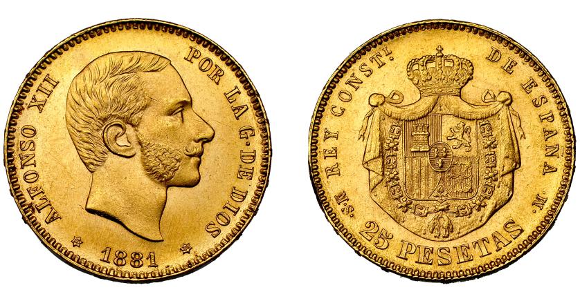 757   -  ALFONSO XII. 25 pesetas. 1881*18-81. Madrid. MSM. VII-110. Marquitas. EBC/EBC+.