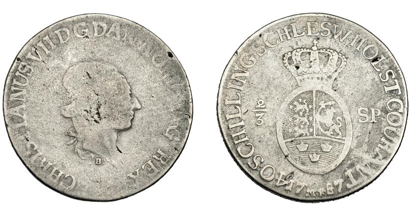 838   -  MONEDAS EXTRANJERAS. ALEMANIA Y ESTADOS ALEMANES. Schleswig-Holstein. 40 Schilling. 1787. KM-8-333. BC-/BC.