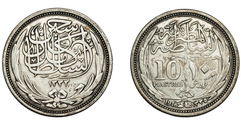 877   -  MONEDAS EXTRANJERAS. EGIPTO. 10 piastras. H-1335/1916. KM-320. MBC-.