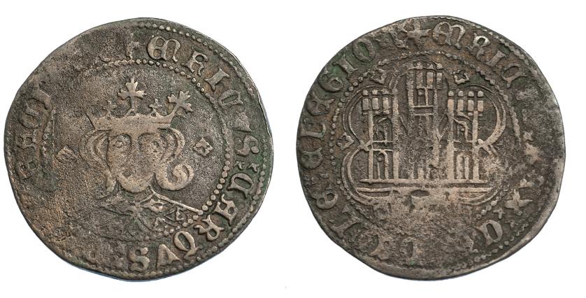 624   -  REINOS DE CASTILLA Y LEÓN. ENRIQUE IV. Cuartillo. Cuenca. Marcas de adornos romboidales con cruz interior a los lados del busto, castillo y sobre el manto. VE 4,53 g. 27,6 mm. III-no. BMM-1007.4. Vanos. MBC-. Muy rara.