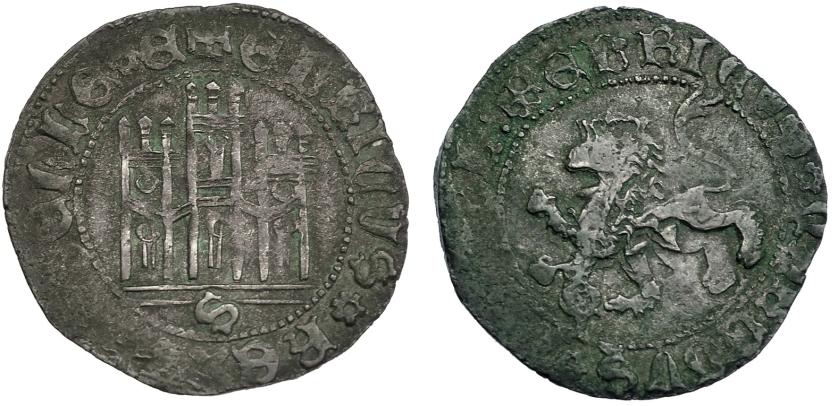 626   -  REINOS DE CASTILLA Y LEÓN. ENRIQUE IV. Maravedí. Sevilla. S tumbada. A/ + ENRICVS REX -- TELLE E. R/ + ENRICVS QVARTVS D--A. VE 3,51 g. 25,3 mm. III-no. BMM-no. Roma-no. ¿Inédita? MBC/MBC-.