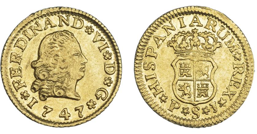 736   -  FERNANDO VI. 1/2 escudo. 1747. Sevilla. PJ. VI-421. MBC+/EBC-. Escasa.