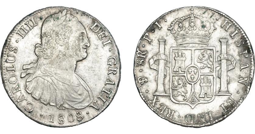 830   -  CARLOS IV. 8 reales. 1808. Potosí. PJ. VI-828. Leves oxidaciones. MBC+.