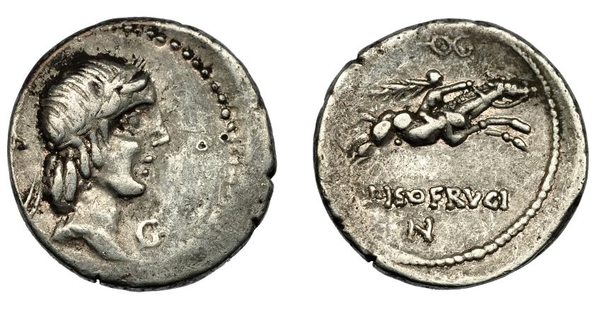 108   -  REPÚBLICA ROMANA. CALPURNIA. Denario. Roma (90-89 a.C.). R/ L PISO FRVGI. AR 3,8 g. 18,69 mm. CRAW-340.1. FFC-286. MBC-/MBC.