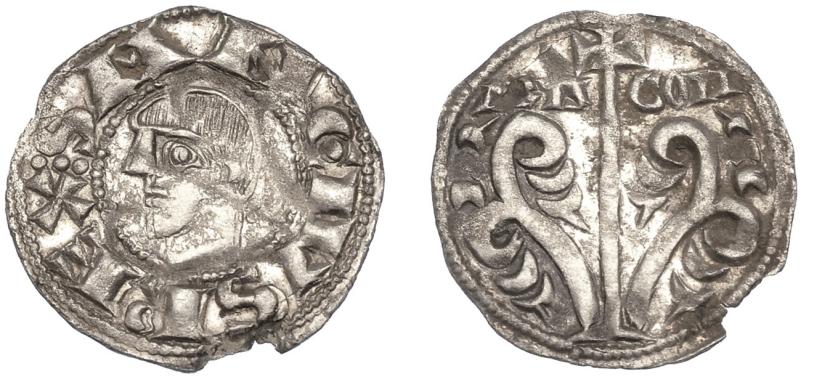 492   -  CORONA DE ARAGÓN. SANCHO RAMÍREZ. Dinero. Jaca (1063-1094). A/ Busto a izq.; SANC.IUS. REX: (tres puntos verticales). AR 0,65 g. 17,29 mm. IV-195 vte. Pequeñas roturas al borde. EBC-. Escasa.