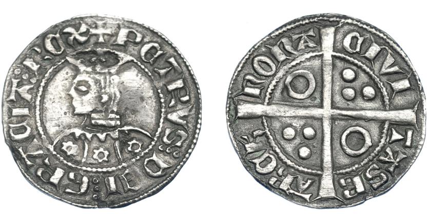 494   -  CORONA DE ARAGÓN. PEDRO EL CEREMONIOSO (1336-1387). Croat. Barcelona. CIVI en tres puntos. Flores de seis pétalos. AR 2,92 g. 23,8 mm. IV-402. MBC. 