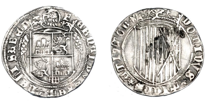 497   -  REYES CATÓLICOS. Real. Anterior a la Pragmática. Segovia. AR 3,42 g. 25,98 mm. AR 3,42 g. AC-376. Manchitas. MBC. Escasa.