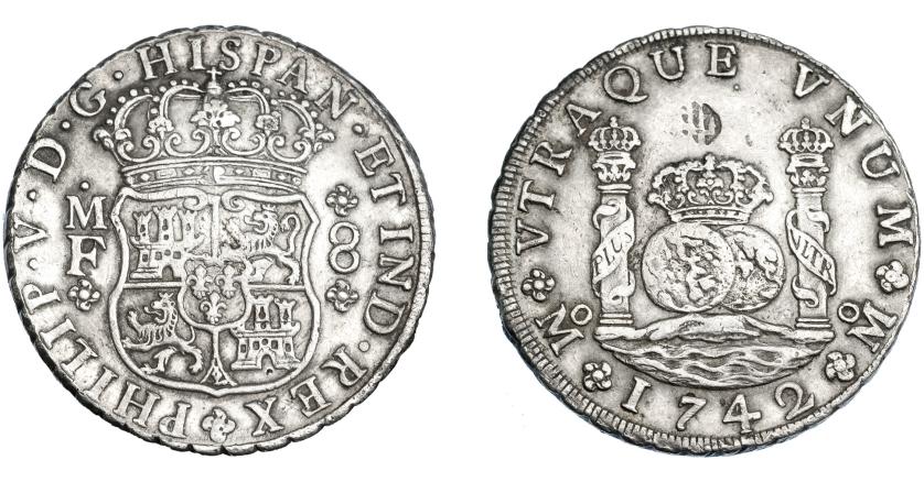 544   -  FELIPE V. 8 reales. 1742. México. MF. VI-1150. Resello oriental. MBC+.