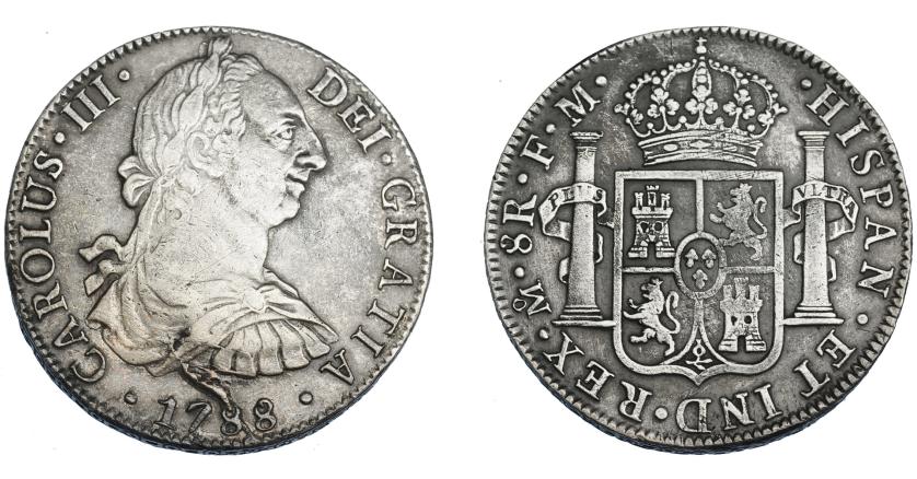 580   -  CARLOS III. 8 reales. 1788. México FM. VI-953. Rebaba en anv. MBC.