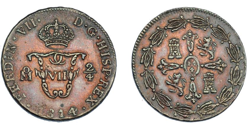 619   -  FERNANDO VII. 2/4 de Tlaco (real). 1814. México. VI-76.  MBC+. Escasa.