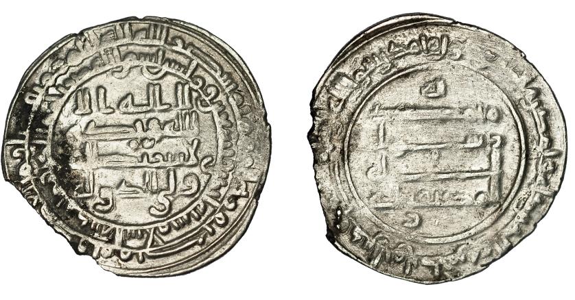 607   -  MONEDAS EXTRANJERAS. MUNDO ISLÁMICO. Califato abbasí. Al-Muktafi. Dirham. Madinat al-Salam. 291 H. Sica 4,1017. Rotura al borde. MBC-/MBC.