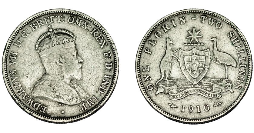 641   -  MONEDAS EXTRANJERAS. AUSTRALIA. Florín. 1910. KM-21. Golpecitos. MBC-.