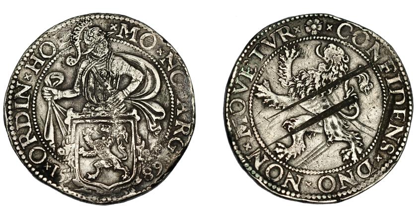 730   -  MONEDAS EXTRANJERAS. PAÍSES BAJOS. Lion Daalder. 1589. Delmonte-831. Fuertes rayas. MBC-.