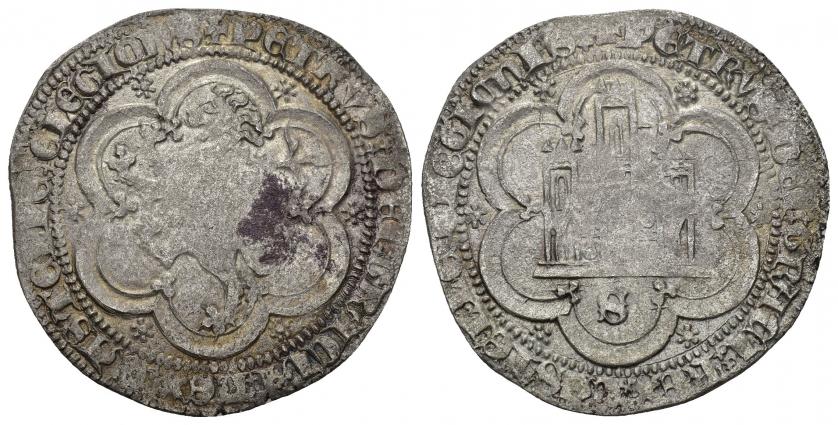 587   -  REINOS DE CASTILLA Y LEÓN. PEDRO I. 4 maravedís. Sevilla. VE 4,56 g. 32,1 mm. III-386. BM-536.  Imperatrix P1:5.7. Acuñación floja. MBC+.