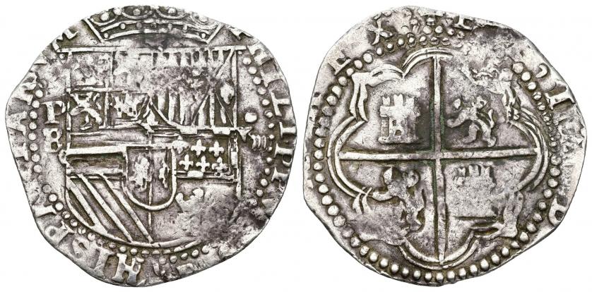 617   -  FELIPE II. 8 reales. Potosí. B. A/ PHILIPPVS II D G HISPANIARVM. R/ HISPANIARVM REX 1651. AR 27,37 g. 37,4 mm. AC-672. Leves oxidaciones. MBC-.