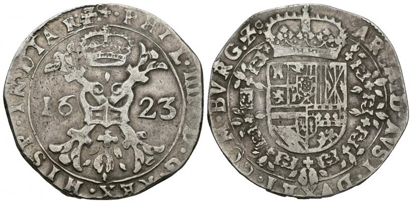 688   -  FELIPE IV. Patagón. Dôle. 1623. A/ PHIL IIII D G REX HISP ET INDIAR ZC. R/ ARCHID AVST DVX ET COM BVRG Zc . AR 26,28 g. 41 mm. Vanhoudt-645.DL. DEL I-299. MBC.