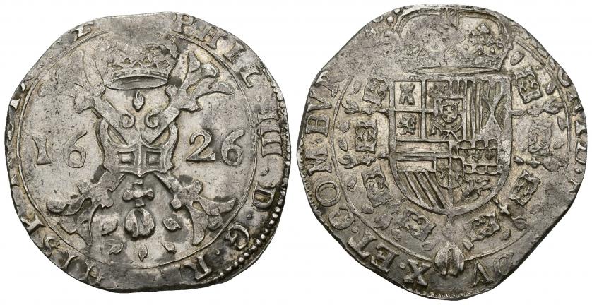 690   -  FELIPE IV. Patagón. 1626. Dôle. A/ PHIL IIII D G REX HISP ET INDIAR ZC. R/ ARCHID AVST DVX ET COM BVRG Z . AR 28,03 g. 40,06 mm.Vanhoudt-645.DL. DEL I-299. Leves vanos. MBC+/EBC-.