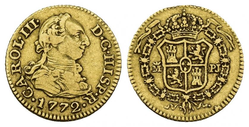 747   -  CARLOS III. 1/2 escudo. 1772. Madrid. JP. AU 1,75 g. 14,7 mm. VI-1053. MBC.