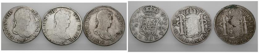 788   -  FERNANDO VII. Lote de 3 monedas de 4 reales: Sevilla 1819 CJ y Lima 1816 y 1818 JP. BC+/MBC-.