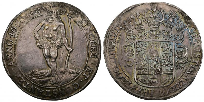 855   -  MONEDAS EXTRANJERAS. ESTADOS ALEMANES. Brünswick. Cristian Luis. Tálero. 1660. AR 28,53 g. 44,3 mm. DAV-6518. Dos limaduras en gráfila. EBC-.