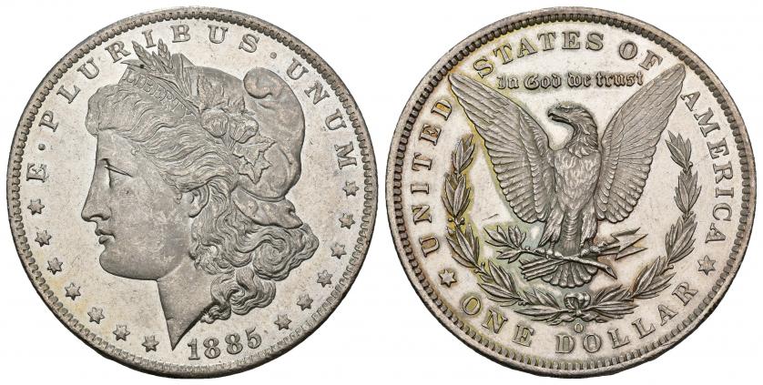 867   -  MONEDAS EXTRANJERAS. ESTADOS UNIDOS DE AMÉRICA. 1 dólar. 1885 O. AR 26,78 g. 37,7 mm. KM-110. Pequeñas marcas. Prueba.