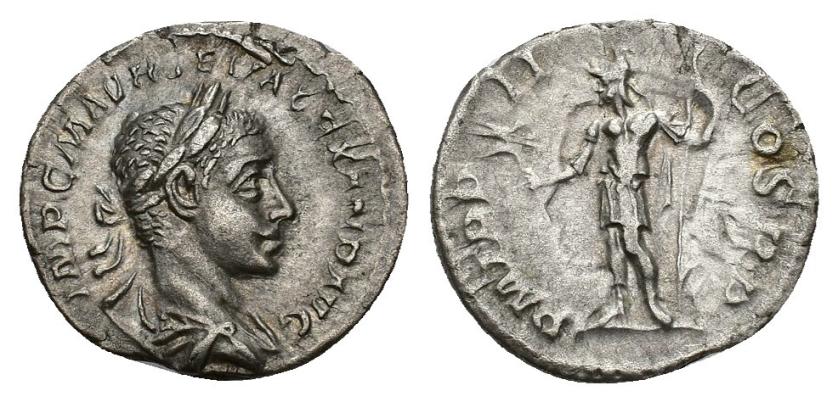 378   -  IMPERIO ROMANO. ALEJANDRO SEVERO. Denario. Roma (223). A/ Busto laureado y drapeado a der.; IMP C M AVR SEV ALEXAND AVG. R/ Marte a izq. con rama de olivo y lanza; P M TR P II COS P P. AR 2,22 g. 18,9 mm. RIC-23. MBC+/MBC.