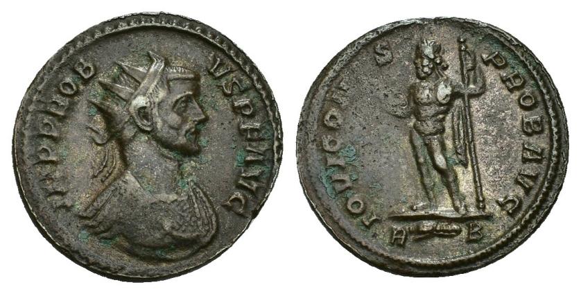 422   -  IMPERIO ROMANO. PROBO. Antoniniano. Roma (276-282). A/ Busto radiado, drapeado y acorazado a der.; IMP PROB-VS P F AVG. R/ Júpiter a izq. con haz de rayos y cetro; IOVI CONS PROB AVG, exergo R haz de rayos B. VE 3,47 g. 21,8 mm. RIC-173. MBC-/MBC.