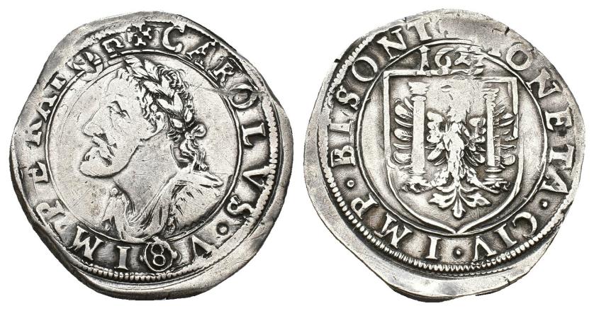 478   -  CARLOS V (a nombre de). 1/4 Daaldre. Ciudad libre de Besanzón. 162(4?). AR 8,05 g. 30,4 mm. PA-5414. MBC-/MBC.