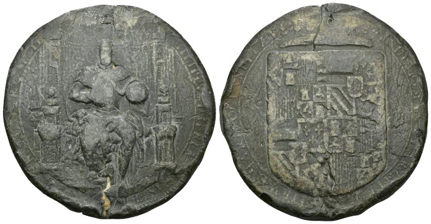 481   -  FELIPE II. Sello pendiente. Plomo. 381 g. 75 mm. Guglieri-636? BC+.