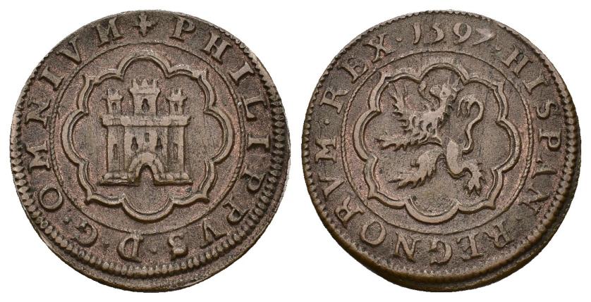 485   -  FELIPE II. 4 maravedís. 1597. Segovia. AE 6,02 g. 27,2 mm. AC-89. MBC+.