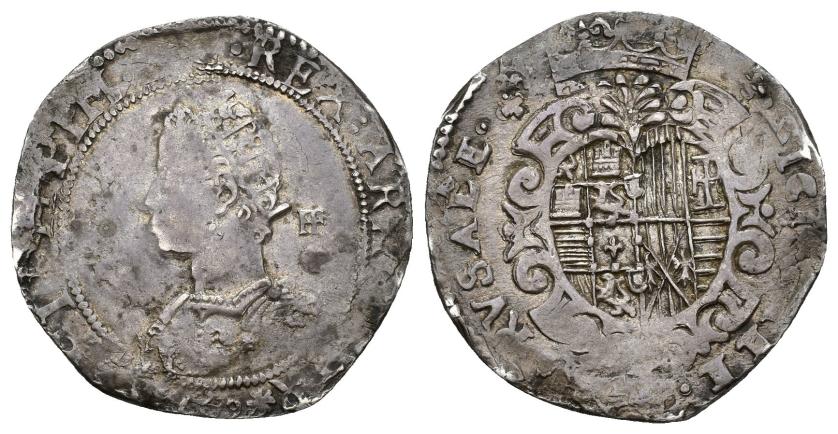 496   -  FELIPE III. 1/2 escudo. 1609. Nápoles. En campo IAF. AR 14,96 g. 34,3 mm. MIR-202.4. PR-6. Olivares-202. Vanos. MBC. Rara.