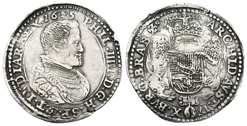 512   -  FELIPE IV. 1/2 ducatón. 1654 (4 poco visible). Bruselas. AR 16,19 g. 39 mm. Vanhoudt-642.BS. Delm.-285. MBC.