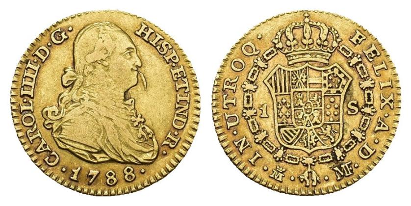 546   -  CARLOS IV. Escudo. 1788. Madrid. MF. AU 3,35 g. 17,3 mm. VI-903. Rebaba en anv. MBC.