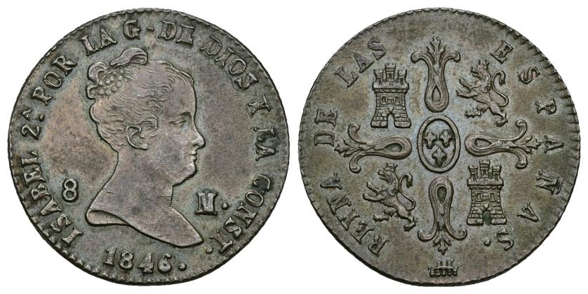 566   -  ISABEL II. 8 maravedís. 1846. Segovia. AE 10,36 g. 28,5 mm. VI-98. EBC-.