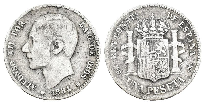 579   -  ALFONSO XII. 1 peseta. 1884. MSM. AR 4,79 g. 22,9 mm. VII-61. Leves oxidaciones. BC+.