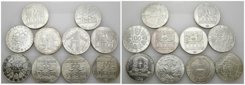 624   -  MONEDAS EXTRANJERAS. AUSTRIA: Lote de 10 piezas de 100 Schilling: 1975 (3) y 1976 (7). EBC/SC.