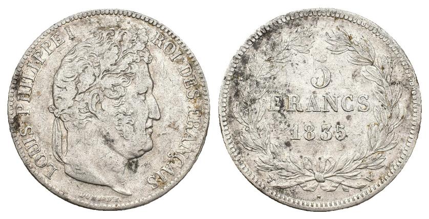 650   -  MONEDAS EXTRANJERAS. FRANCIA. Luis Felipe. 5 francos. 1835. AR 24,06 g. 37,2 mm. KM-749.13. Leves oxidaciones. MBC-/MBC.