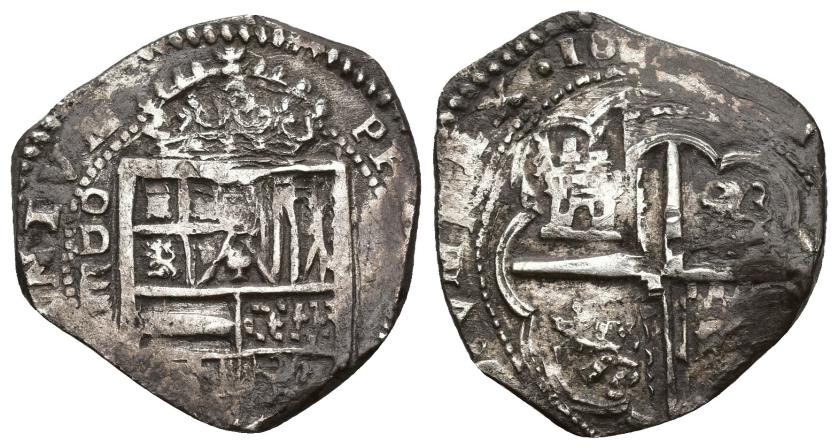 239   -  FELIPE III. 2 reales. 16(…). Valladolid. Tipo OMNIUM. AR 6,83 g. 25,6 mm. AC-tipo 138. Oxidaciones. MBC-. 