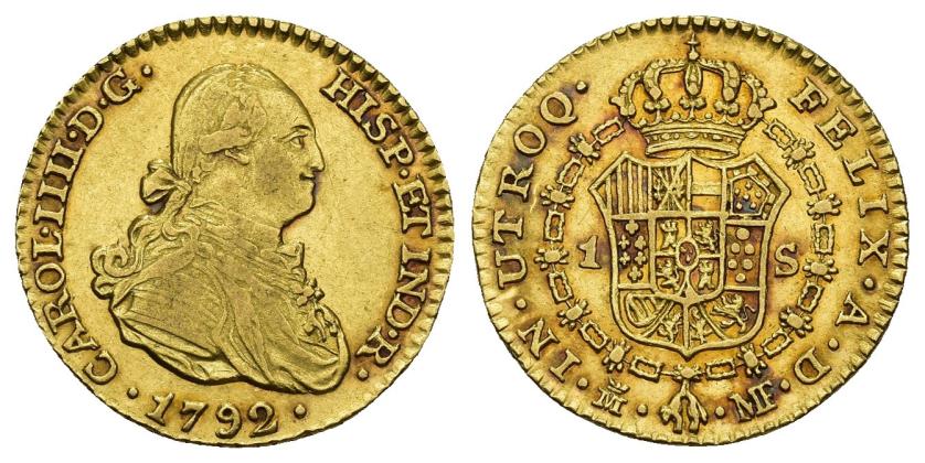 267   -  CARLOS IV. Escudo. 1792. Madrid. MF. AU 3,45 g. 18 mm. VI-907. R.B.O. MBC+/EBC.