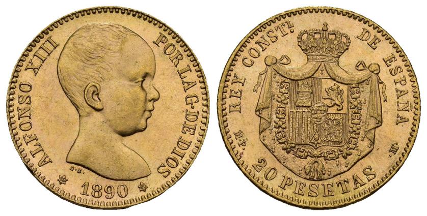 402   -  ALFONSO XIII. 20 pts. 1890 *18-90. Madrid. MPM. AU 6,45 g. 21,1 mm. VII-195. B.O. SC.