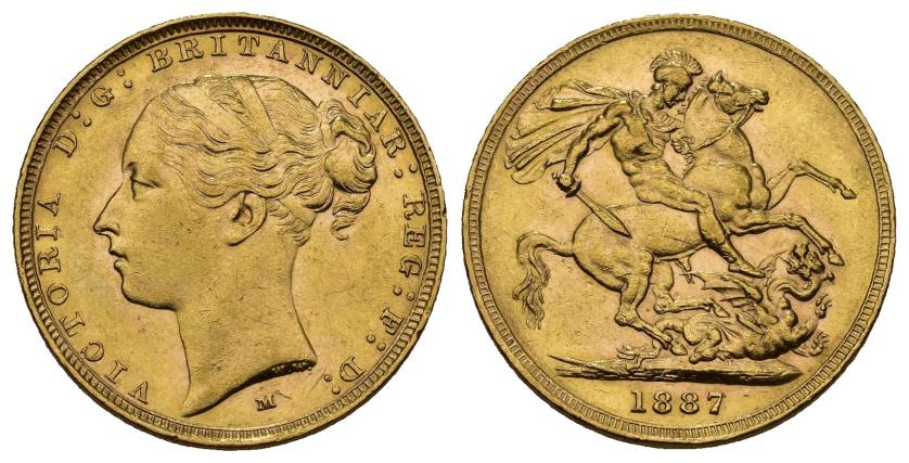 414   -  MONEDAS EXTRANJERAS. AUSTRALIA. Soberano. 1887. Melbourne. AU 7,98 g. 22 mm. KM-7. B.O. EBC+.