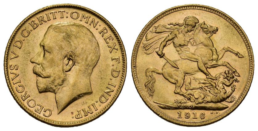 415   -  MONEDAS EXTRANJERAS. AUSTRALIA. Soberano. 1916. Melbourne. AU 7,97 g. 22 mm. KM-29. B.O. EBC+. 