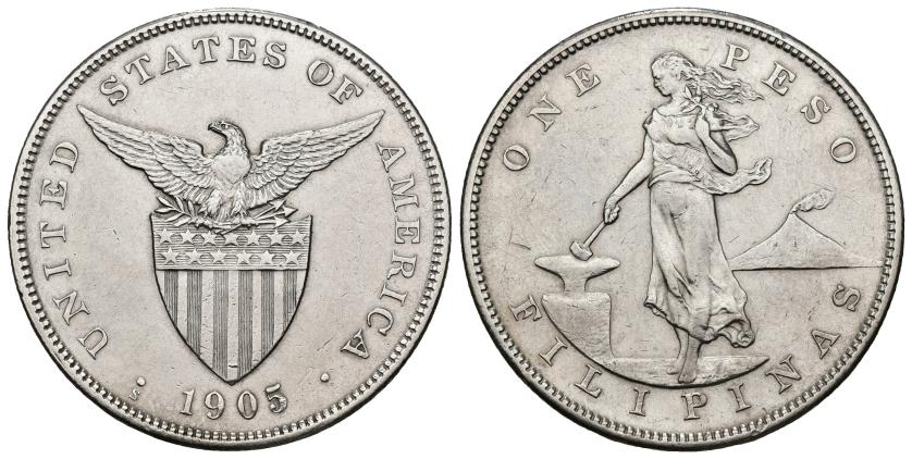 422   -  MONEDAS EXTRANJERAS. FILIPINAS. 1 peso 1905-S. AR 26,93 g. 37,9 mm. KM-168. MBC+.