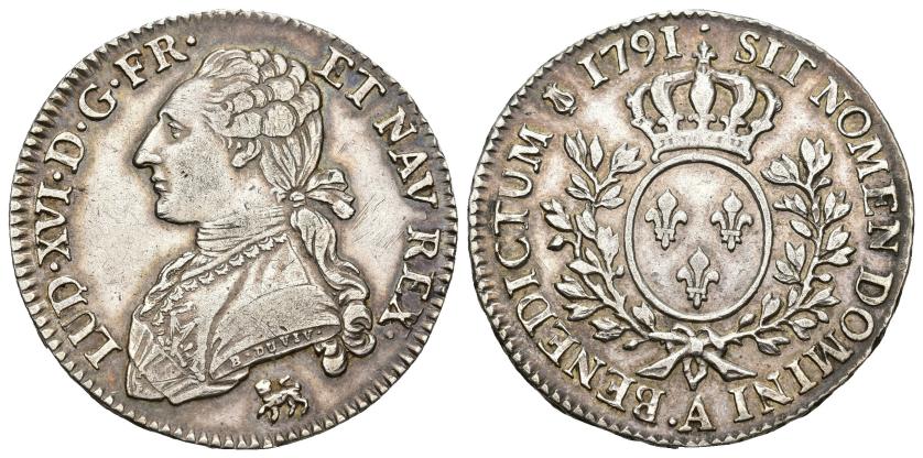 423   -  MONEDAS EXTRANJERAS. FRANCIA. Luis XVI. 1/2 ecu. 1791. París. AR 14,60 g. 33,5 mm. KM-562.1. Rayitas. MBC+. 