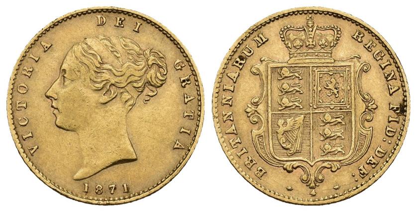 425   -  MONEDAS EXTRANJERAS. GRAN BRETAÑA. Victoria. 1/2 soberano. 1871, número de cuño: 4. AU 3,96 g. 19,3 mm. KM-735.2. MBC+.