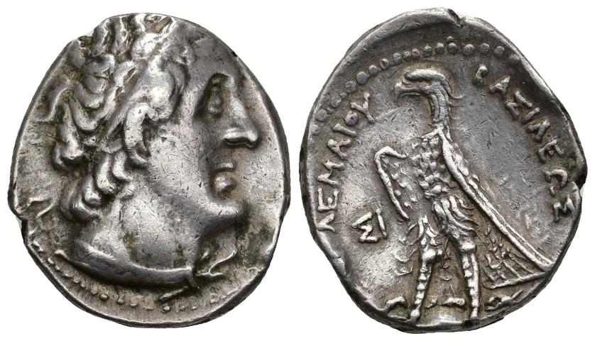 65   -  GRECIA ANTIGUA. EGIPTO. Ptolomeo III. Tetradracma. A/ Cabeza diademada a der. con égida. R/ Águila a izq., detrás palma, delante SI. AR 14,23 g. 27,6 mm. SBG-7810 vte. MBC-/MBC.